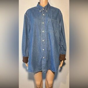 Vintage Covington Men's Shirt Size L Denim Faux Suede Single Pocket 100% Cotton